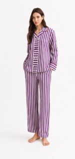⁦Lilac Stripe Cotton Pajama Set⁩ - الصورة ⁦2⁩