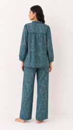 ⁦Blue Floral Cotton Pajama Set⁩ - الصورة ⁦2⁩