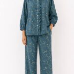 Blue Floral Cotton Pajama Set
