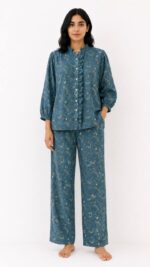 Blue Floral Cotton Pajama Set