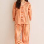 Peach Stripe Cotton Pajama Set