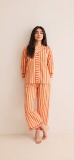 Peach Stripe Cotton Pajama Set