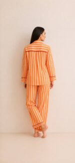 ⁦Peach Stripe Cotton Pajama Set⁩ - الصورة ⁦2⁩