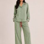 Light Green Striped Pajama Set