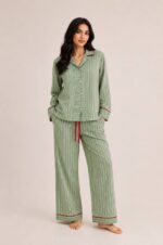 Light Green Striped Pajama Set