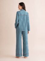 ⁦Turquoise Striped Pajama Set with Red Accents⁩ - الصورة ⁦2⁩