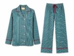 ⁦Turquoise Striped Pajama Set with Red Accents⁩ - الصورة ⁦3⁩