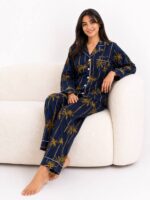 ⁦Midnight Palm Cotton Pajama Set⁩ - الصورة ⁦3⁩