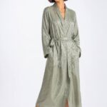 Sage Satin Jacquard Robe