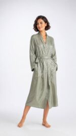 Sage Satin Jacquard Robe