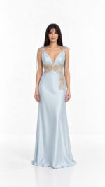 Baby Blue Silk Nightgown & Chiffon Robe Set - Image 2