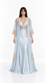 Baby Blue Silk Nightgown & Chiffon Robe Set