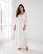 Elegant White Cotton Lace Nightgown