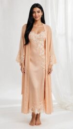 Luxury Silk Nightdress with Sheer Chiffon Robe