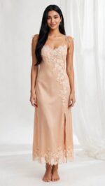 Luxury Silk Nightdress with Sheer Chiffon Robe - Image 2