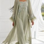 Sage Elegance French Crepe Nightgown & Sheer Robe Set