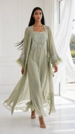 Sage Elegance French Crepe Nightgown & Sheer Robe Set