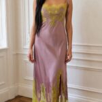Luxury Silk Nightgown with Golden Lace