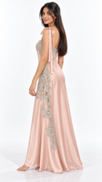 Blush Pink Silk Nightgown with Aqua Lace - Image 2
