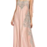 Blush Pink Silk Nightgown with Aqua Lace