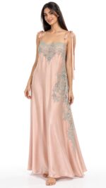 Blush Pink Silk Nightgown with Aqua Lace