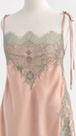 Blush Pink Silk Nightgown with Aqua Lace - Image 3