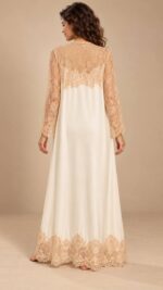 Off-White Silk Nightgown & Lace Chiffon Robe Set - Image 4