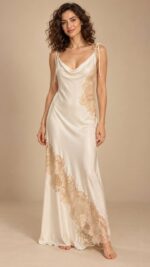Off-White Silk Nightgown & Lace Chiffon Robe Set - Image 2
